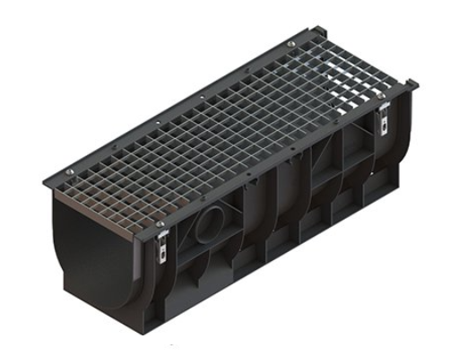 Лоток водоотводный PolyMax Basic ЛВ-30.39.38-ПП пластиковый с решеткой ячеистой стальной кл. А (комплект)